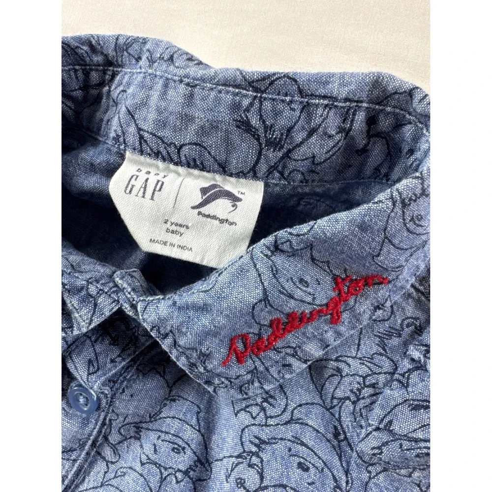 Baby Gap Paddington Bear Blue Chambray Button Front‎ Dress Short Sleeve 2T